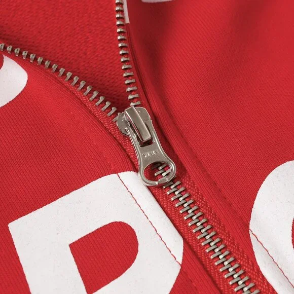 Red lettering Denim Tears zip-up hooded jacket